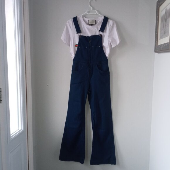 Zara Woman Premium Denim Wide Leg Dark Wash front zip overalls Size Small - Picture 1 of 8